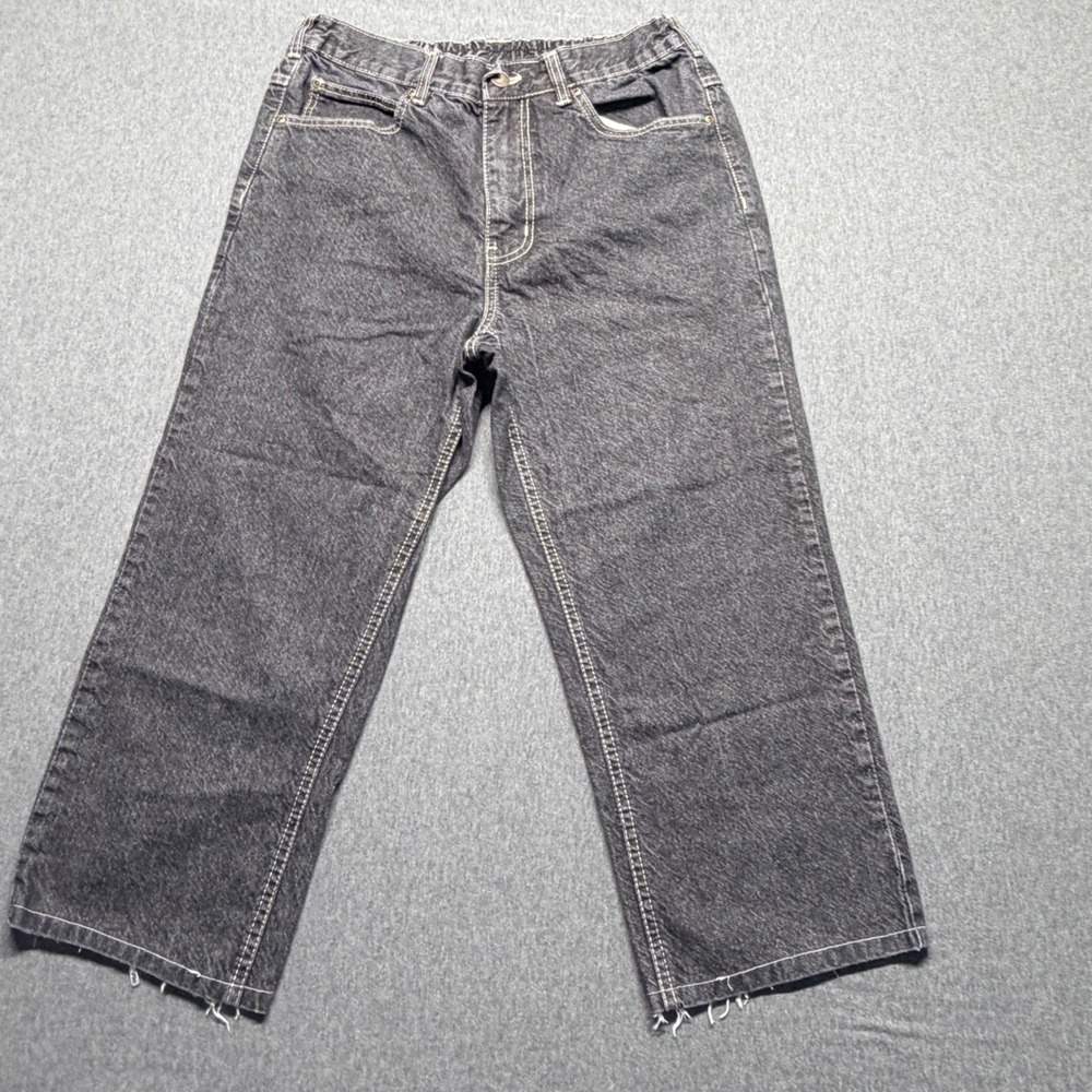 Duke Haband Relaxed Fit Black Denim Jorts Mens 34 Elastic Waist Contrast Stitch